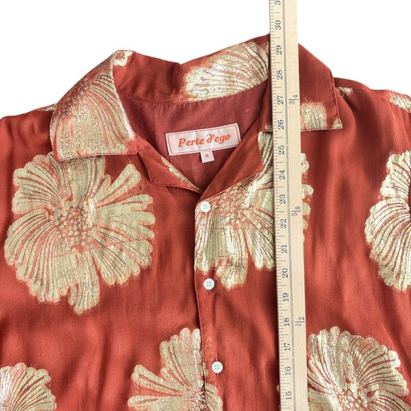 Perte d'Ego Sunflower Shirt Rust Metallic Gold Floral Mother of Pearl Button Up - Picture 7 of 7